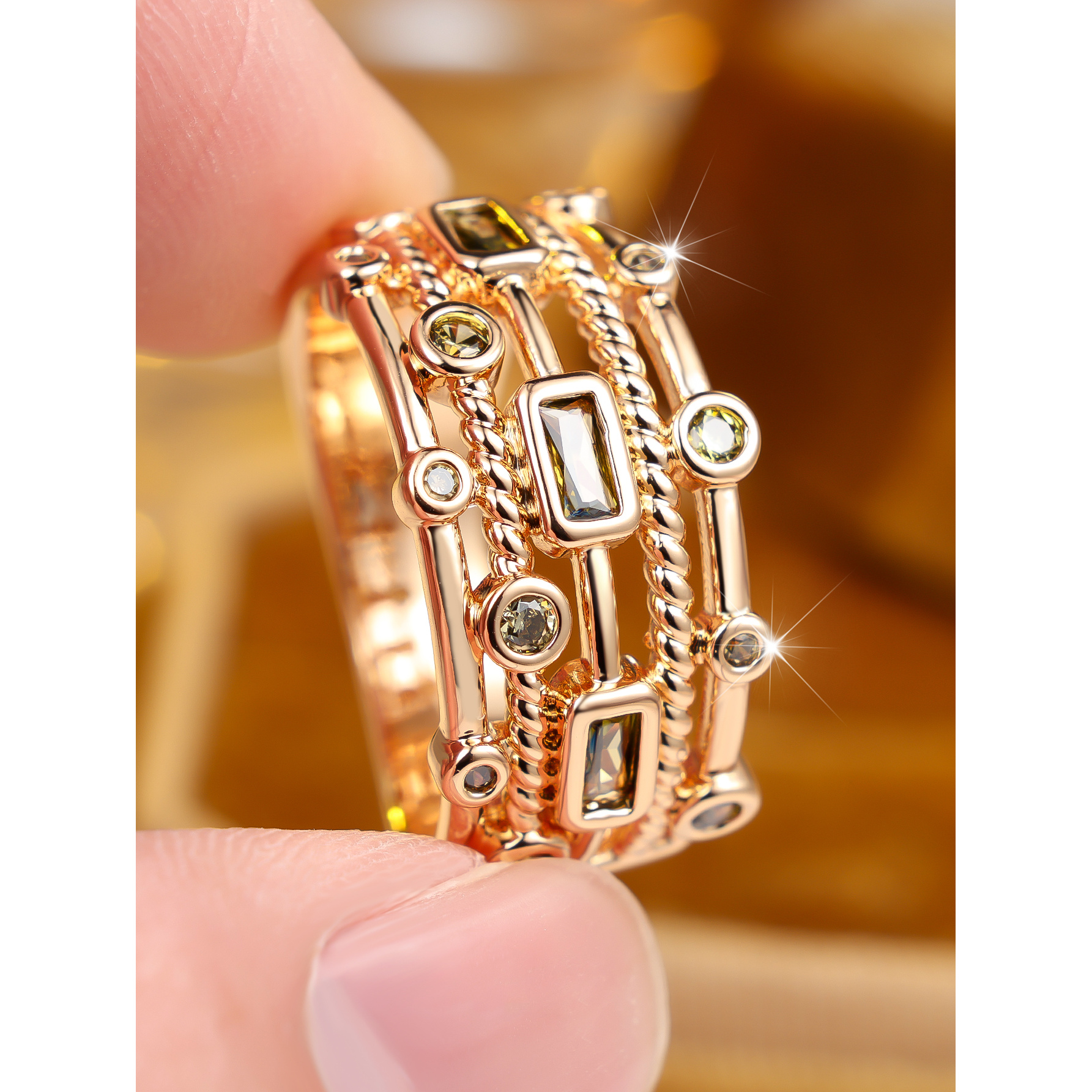 Women's Multi-layered Synthetic Zirconia Proposal Ring, Unique Style